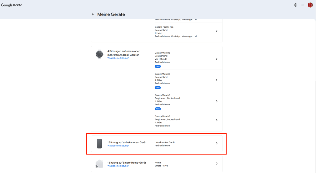 Google Geräte entfernen