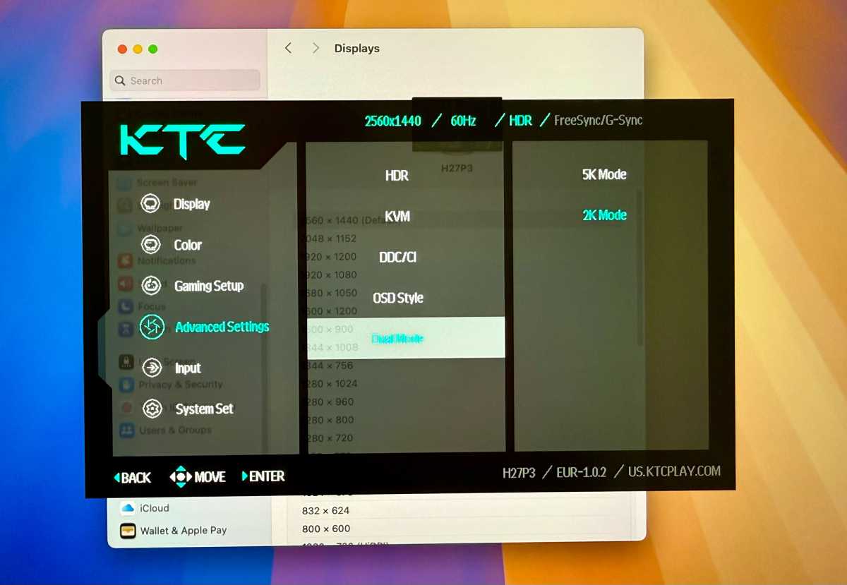 KTC 5K2K Monitor Dual Mode controls