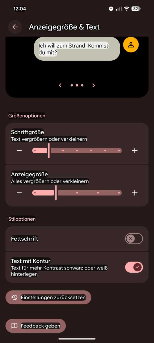 Android Anzeigegröße und Text