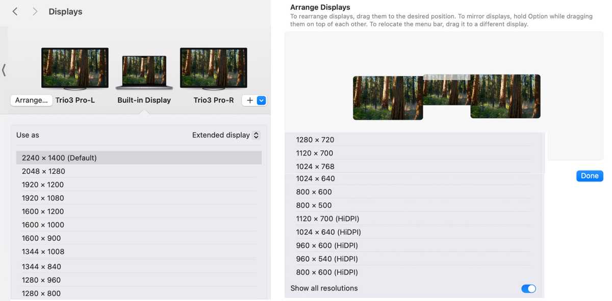 Mobile Pixels Trio 3 Pro Resolutions and Arrange