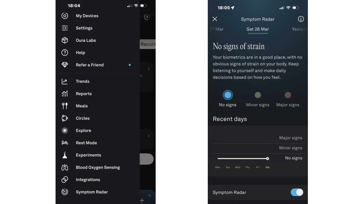 Oura Symptom radar