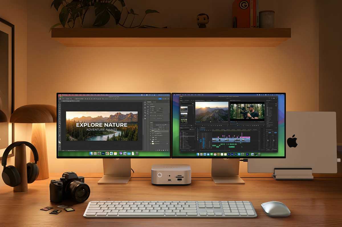 SATECHI TB5 CubeDock two monitors desk