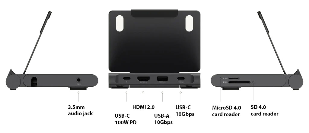 Satechi OntheGo Foldable Stand Hub ports