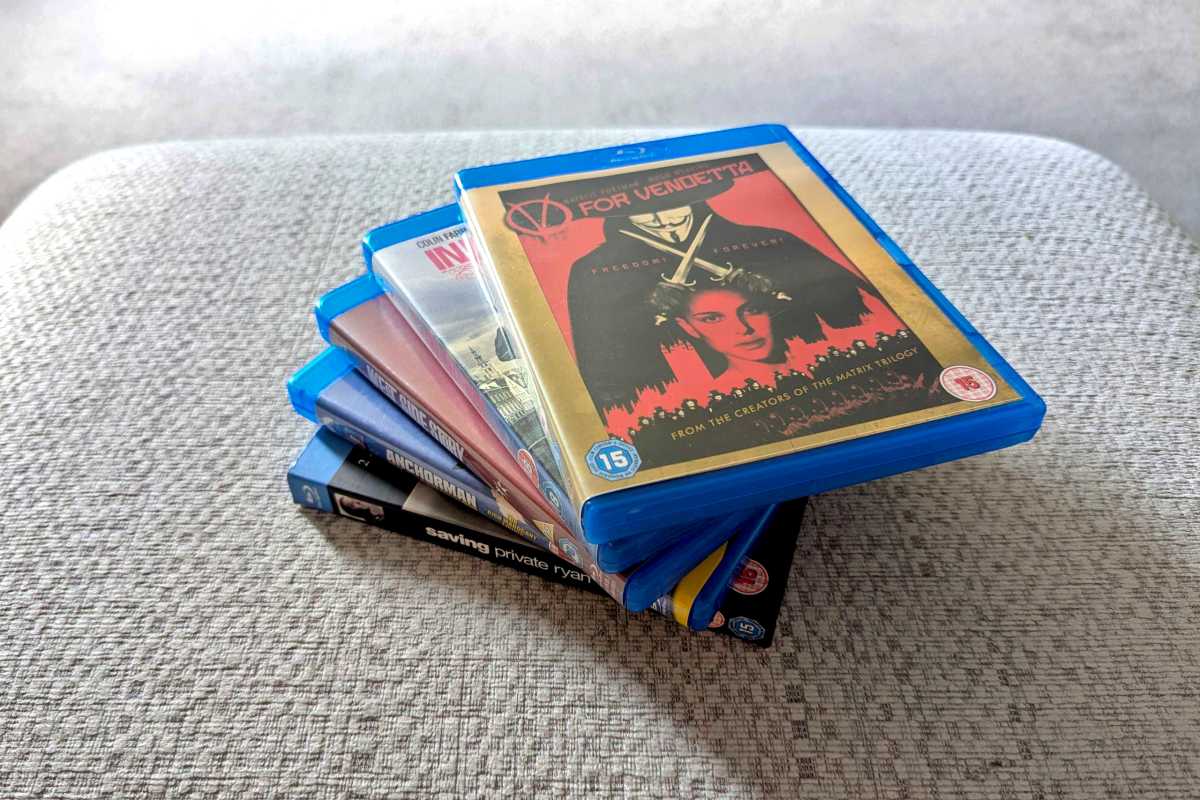 Selection of Blu-Rays on couch