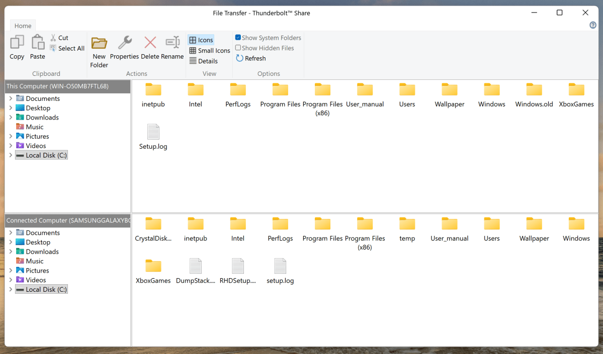 Thunderbolt Share file transfer
