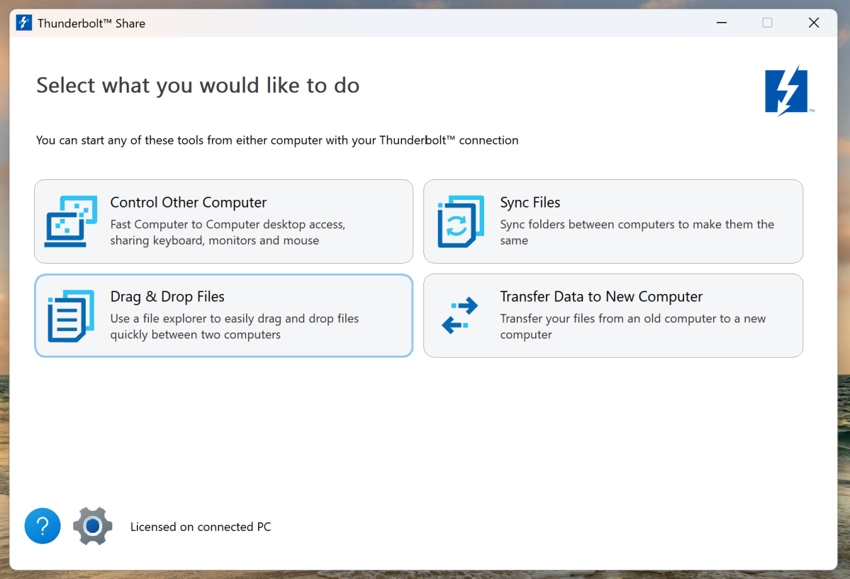 Thunderbolt Share overall menu