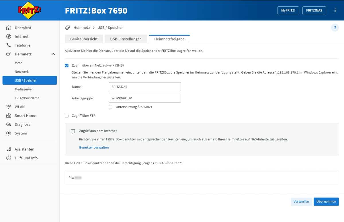 Klick für Vollbild-Ansicht 🔍 Tricks f r Fritz NAS 6 SMB Freigabe aktivieren