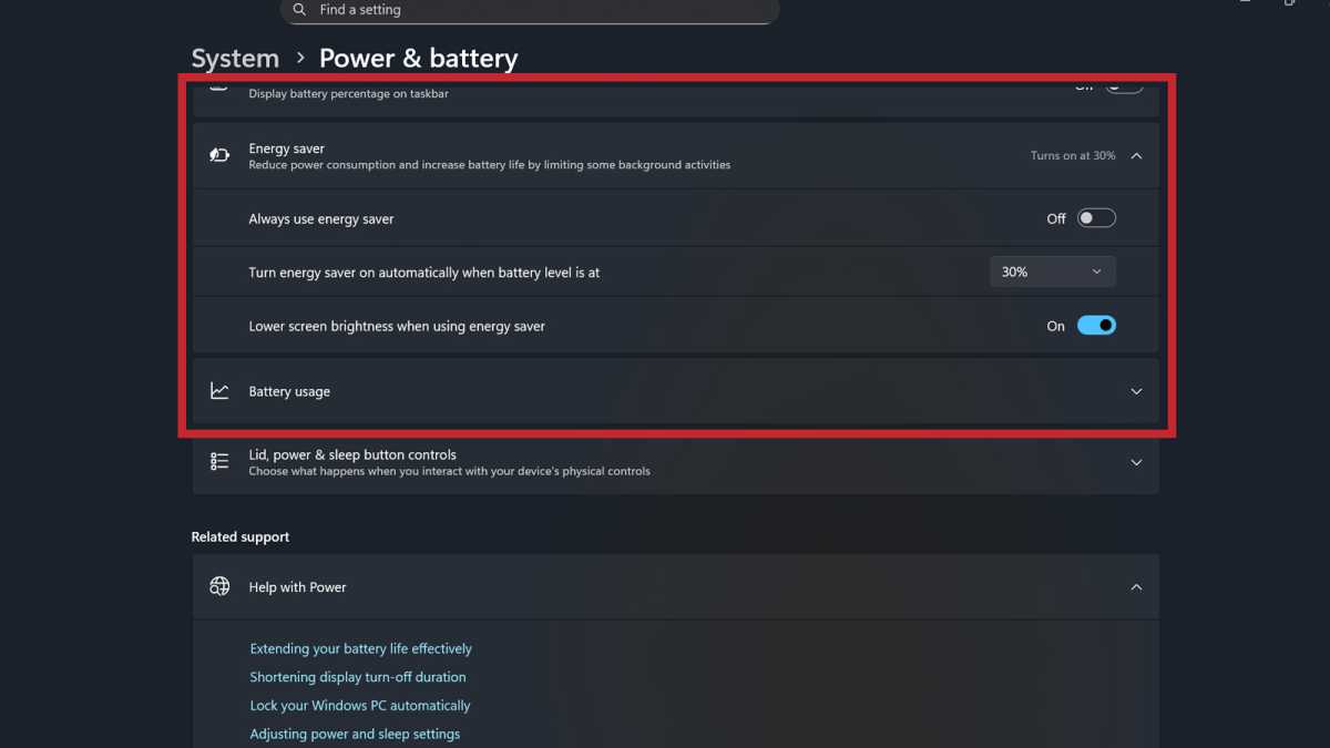 Windows 11 System settings Power and Battery