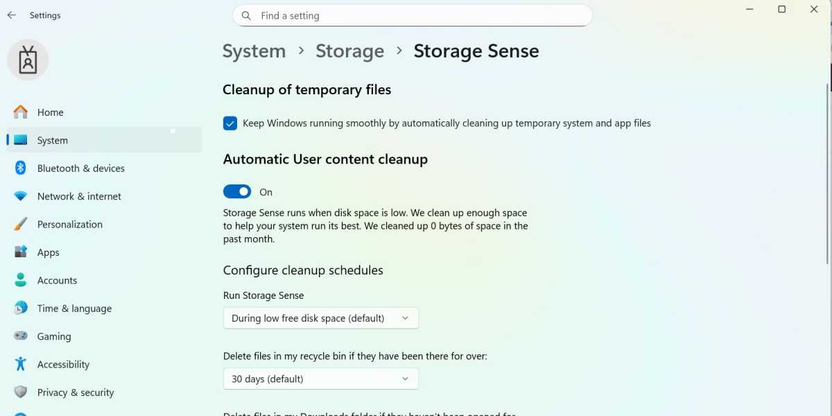Windows storage sense