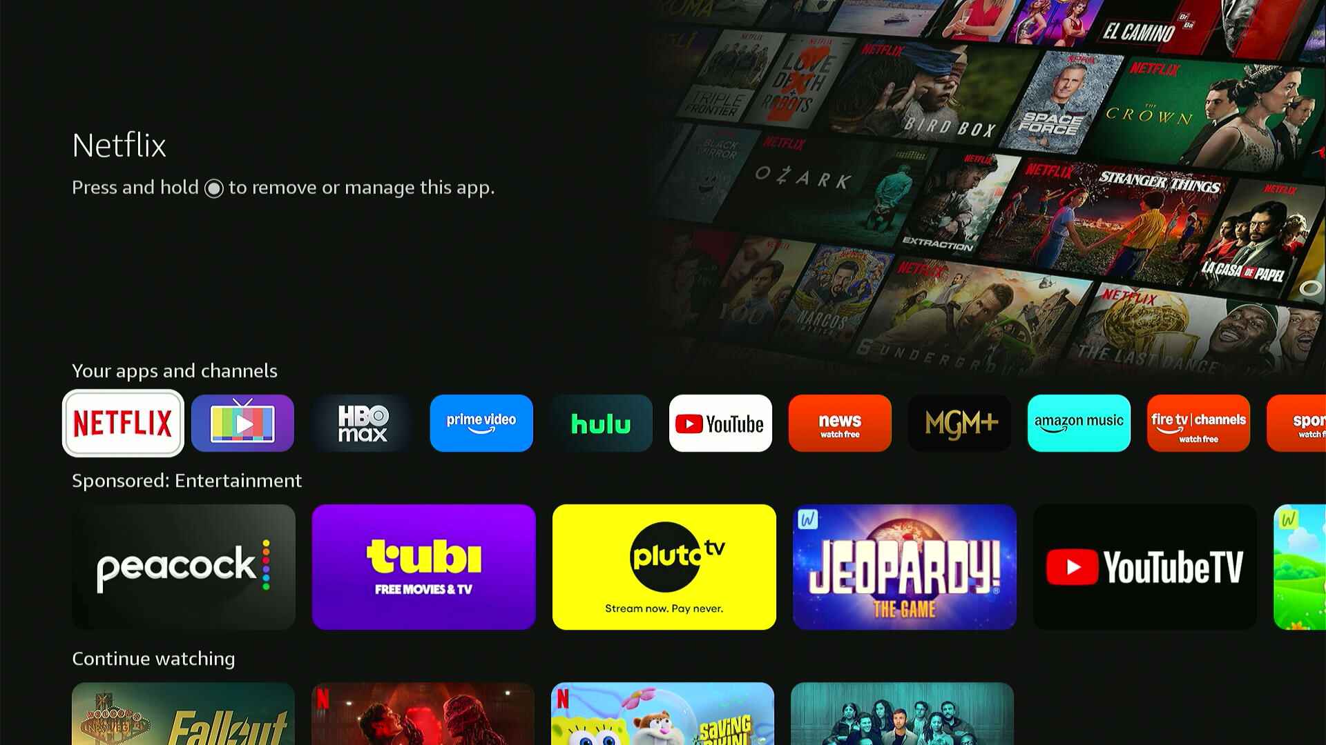 Fire TV new UI app navigation row