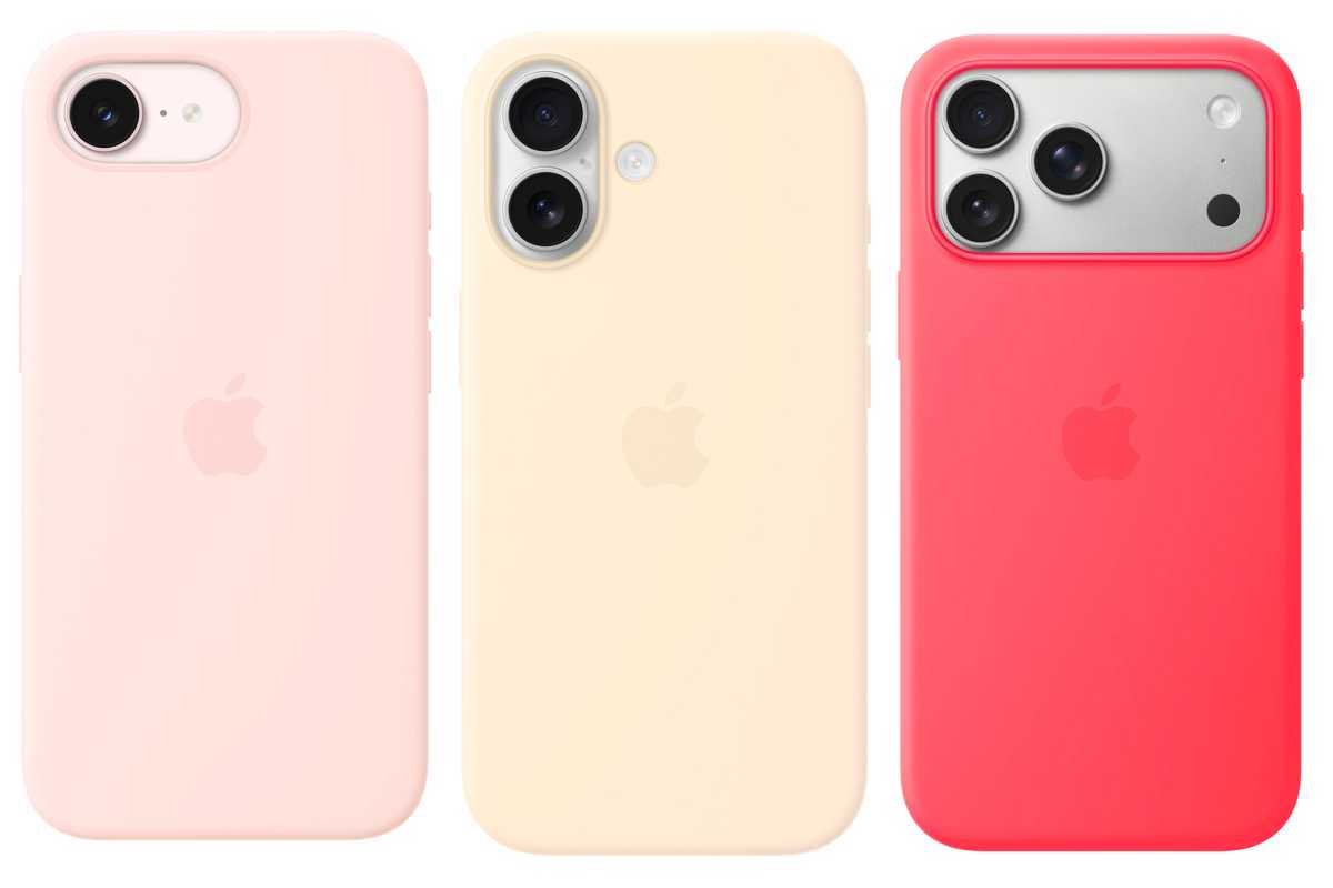iphone 17e case in soft pink; iphone 17 case in vanilla; iphone 17 pro case in bright guava