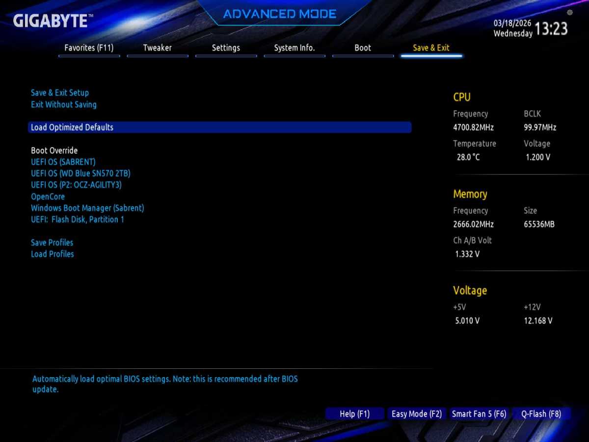 Load optimized defaults