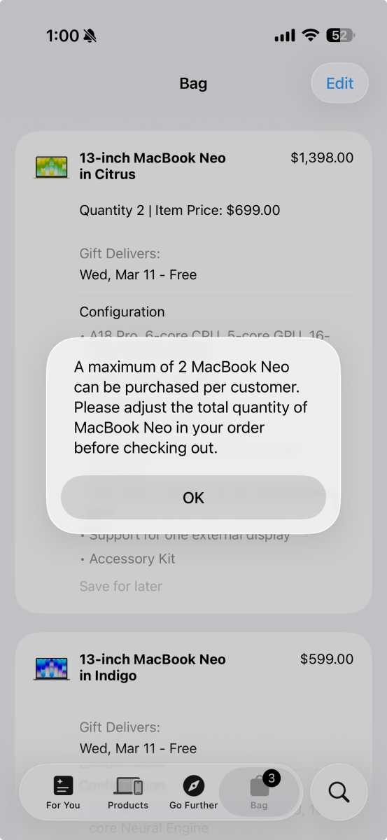MacBook Neo customer limit