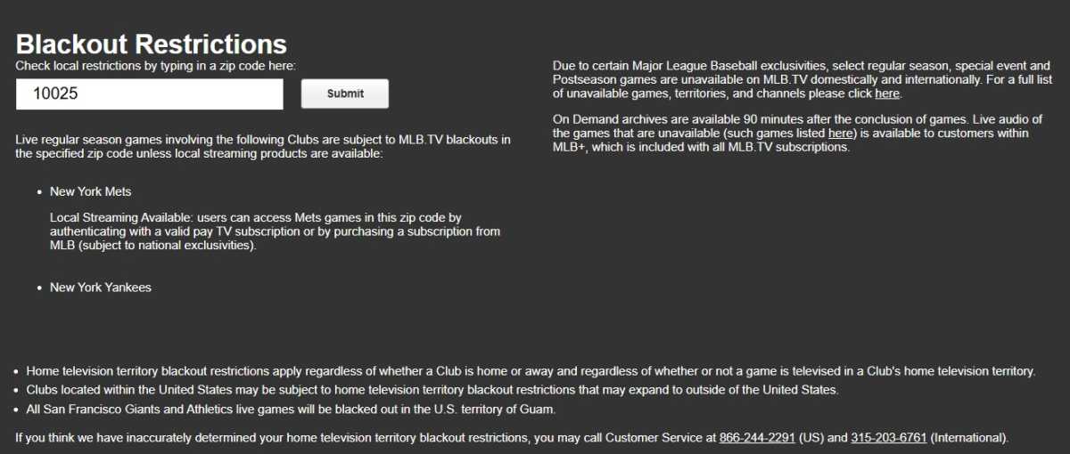 MLB.TV blackout lookup tool