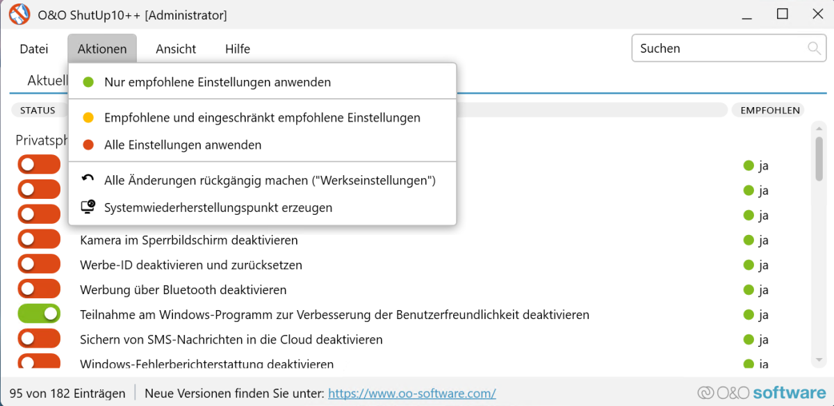O&O ShutUp10++ starten