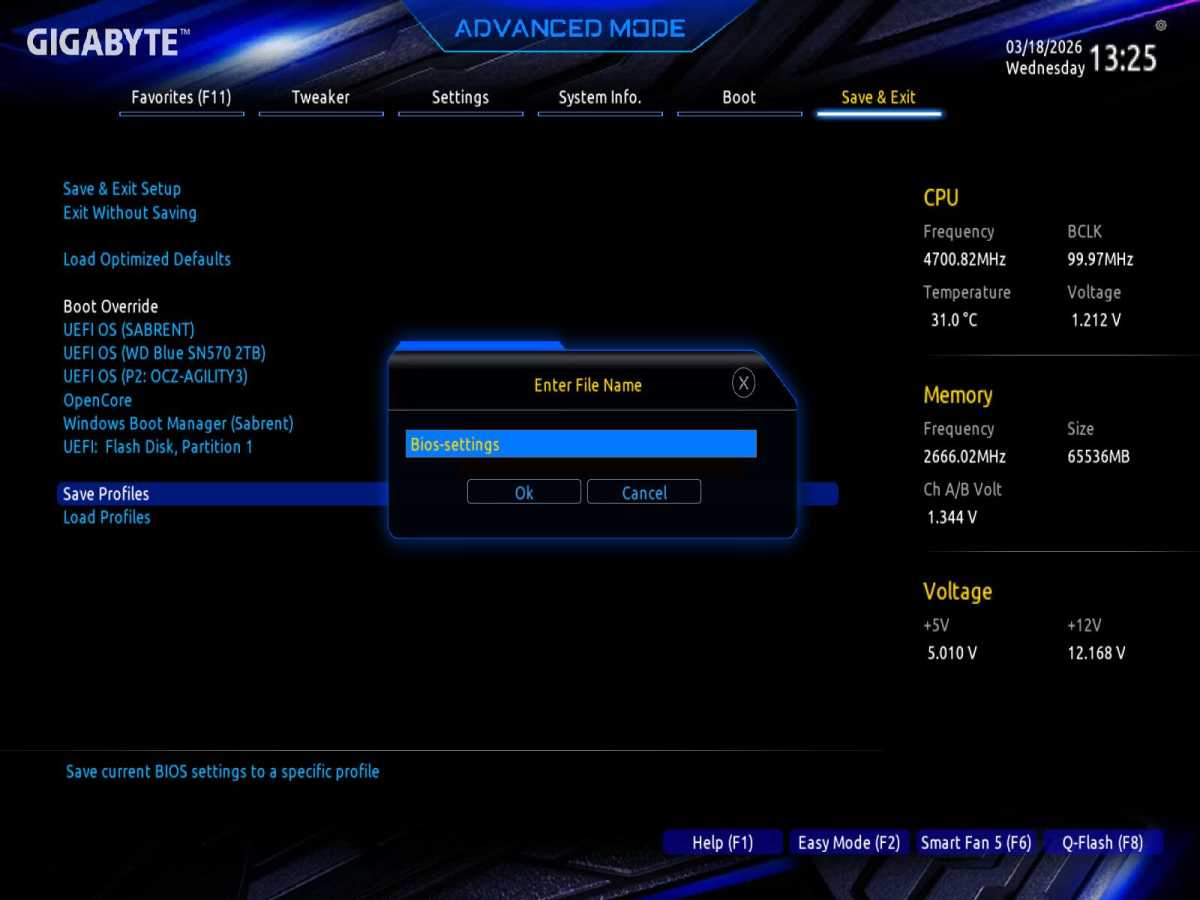 Spara inställningsprofil