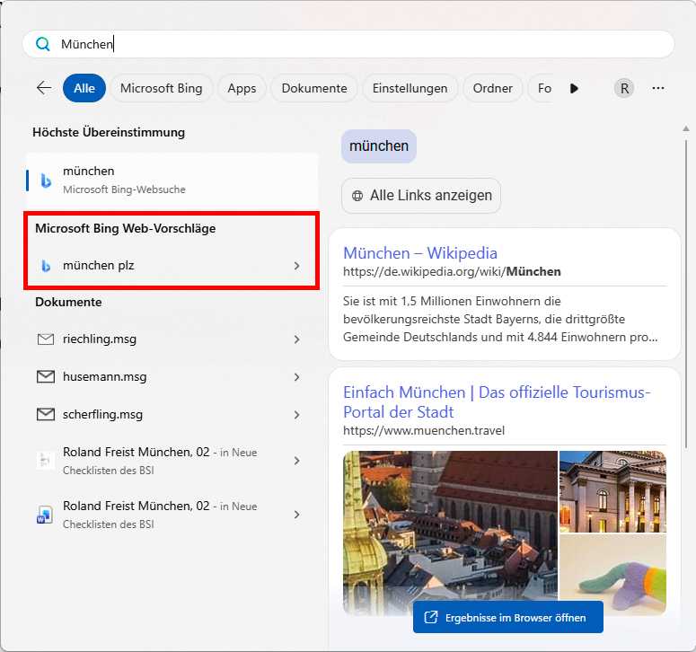 Windows-Suche in der Taskleiste