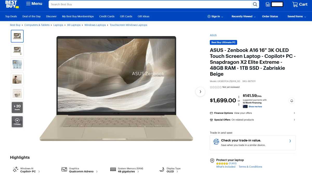 Asus zenbook S16 price at Best Buy