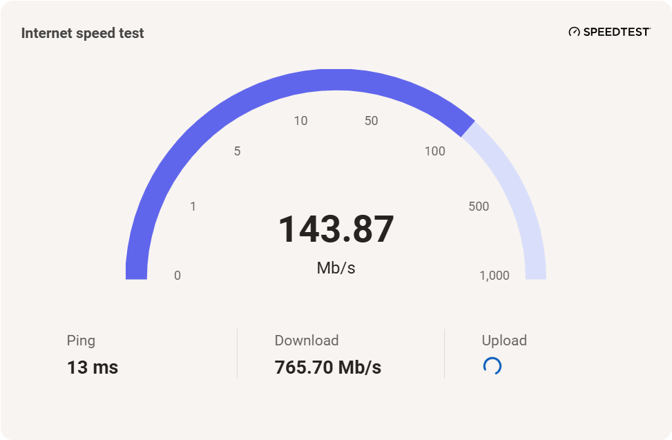 Bing speedtest in action