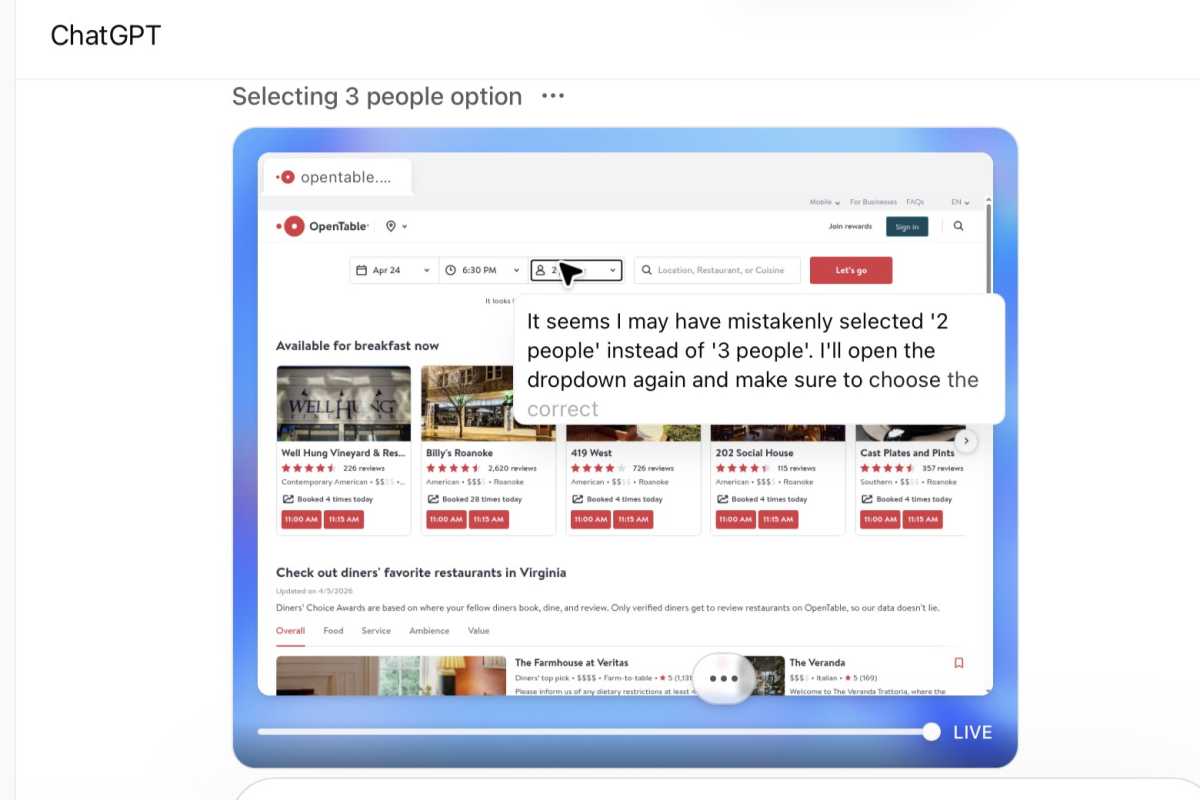 ChatGPT agent OpenTable