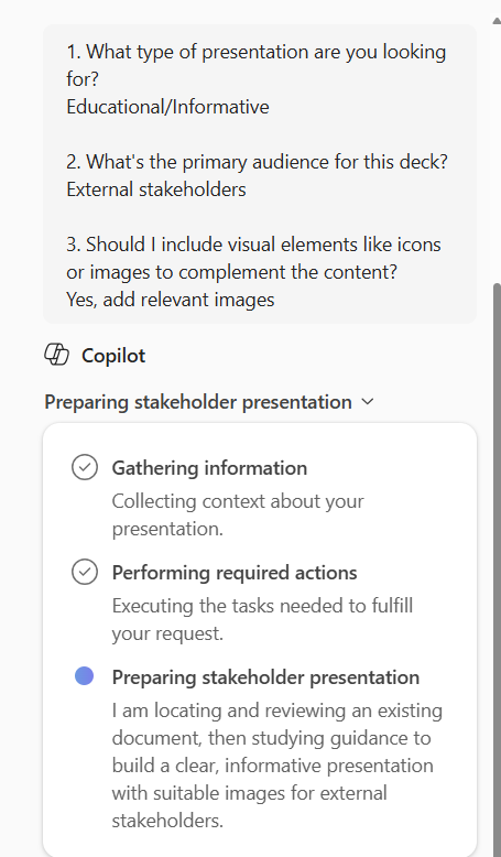 Copilot agentic process in PowerPoint