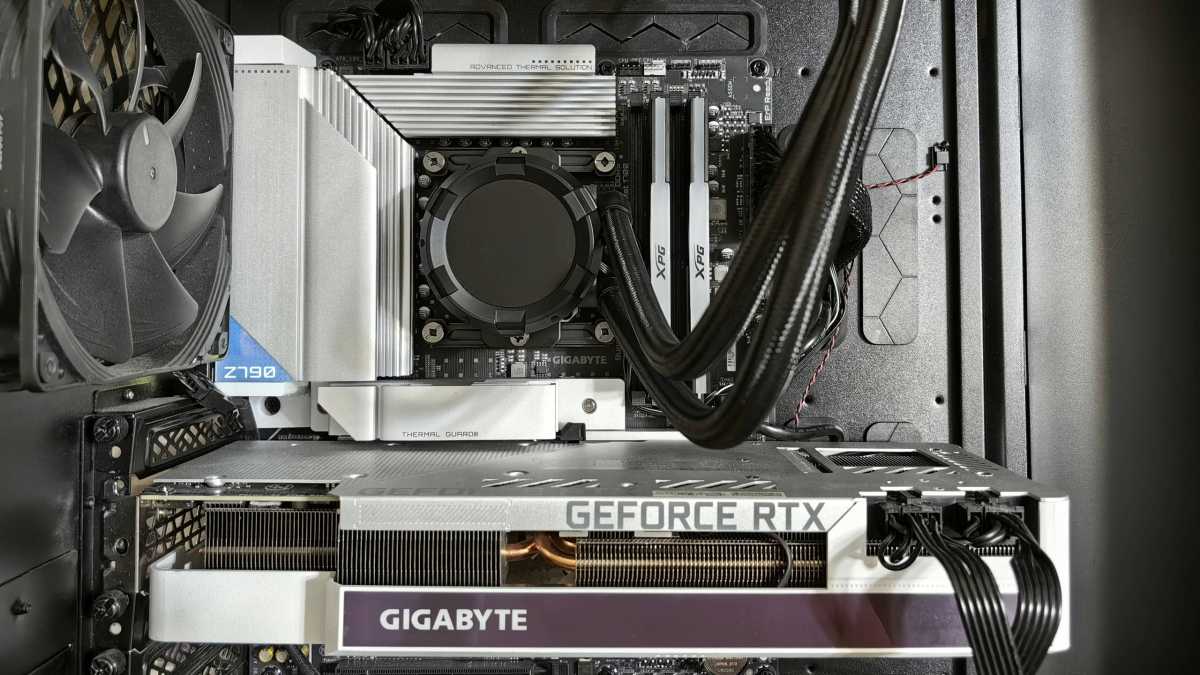 Desktop PC parts internal exposed Gigabyte GeForce RTX GPU