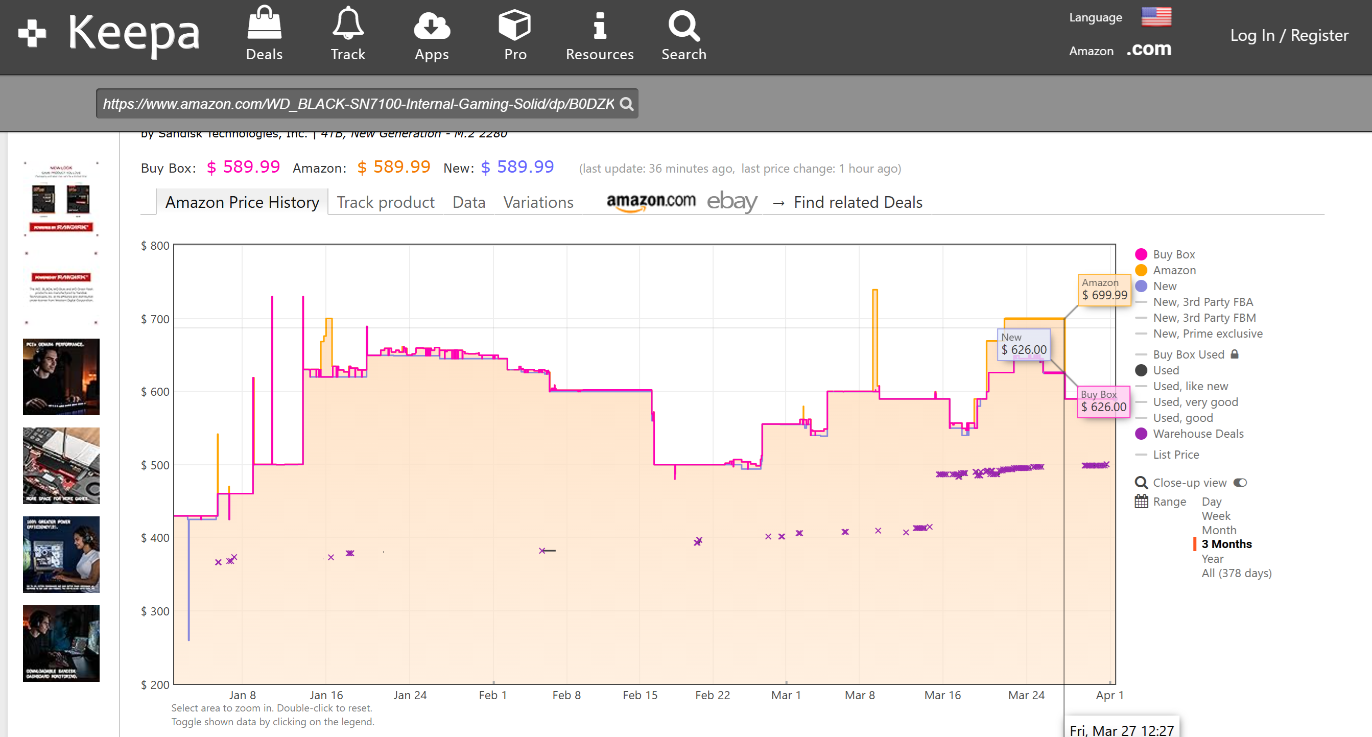 Keepa SSD price history