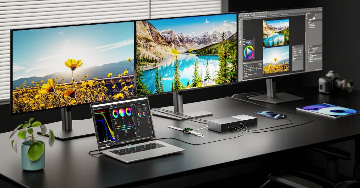 Kensington SD5000T5 dock M5 Pro M5 Max triple monitor MacBook Pro setup