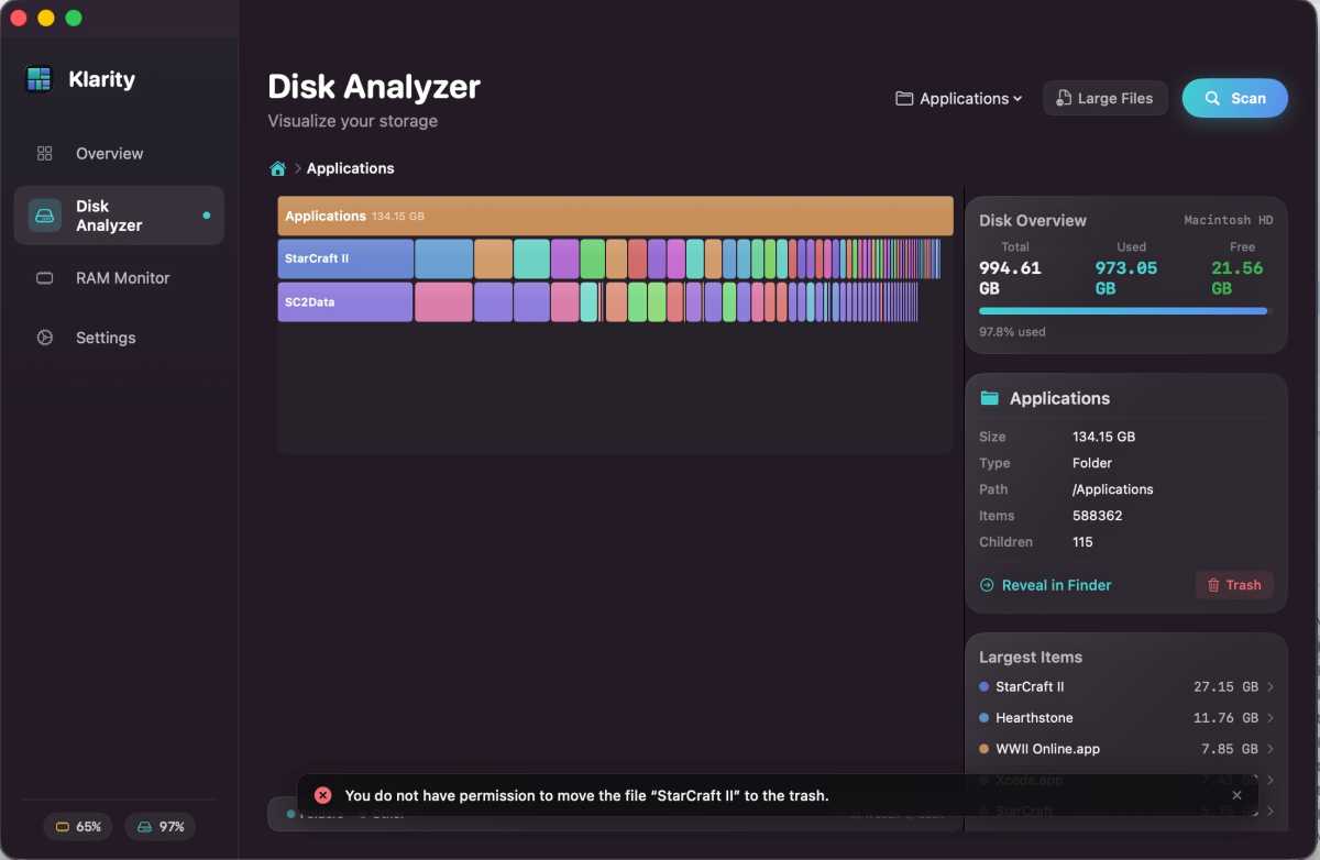 Klarity disk analyzer visual