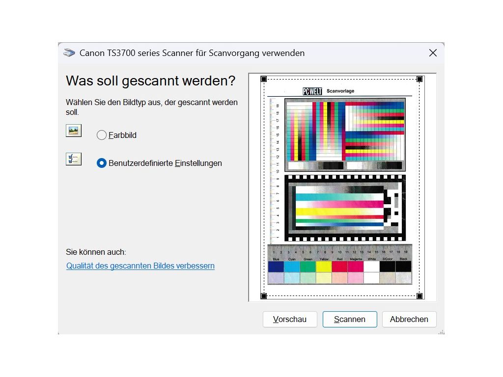 Canon Pixma TS3752i im Test - rudimentärer WIA-Scan-Treiber