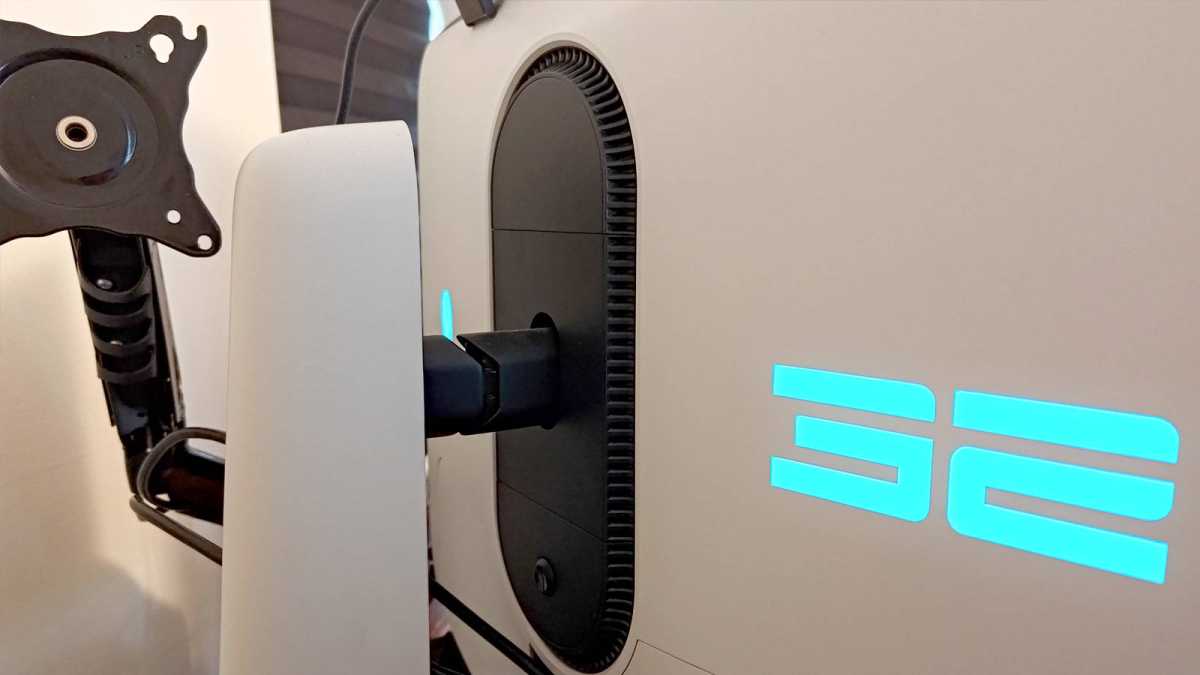 Rear view of monitor with stand height adjustment