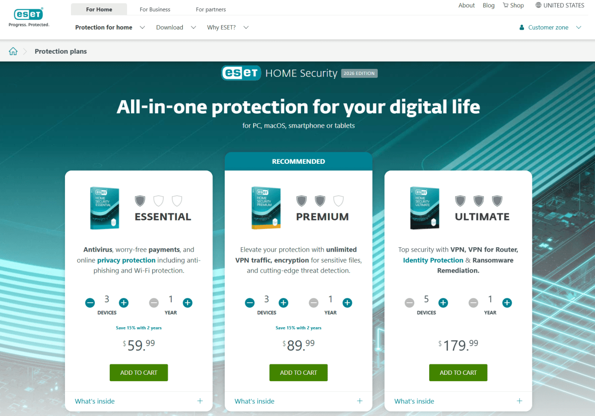 ESET Home Security Premium pricing page