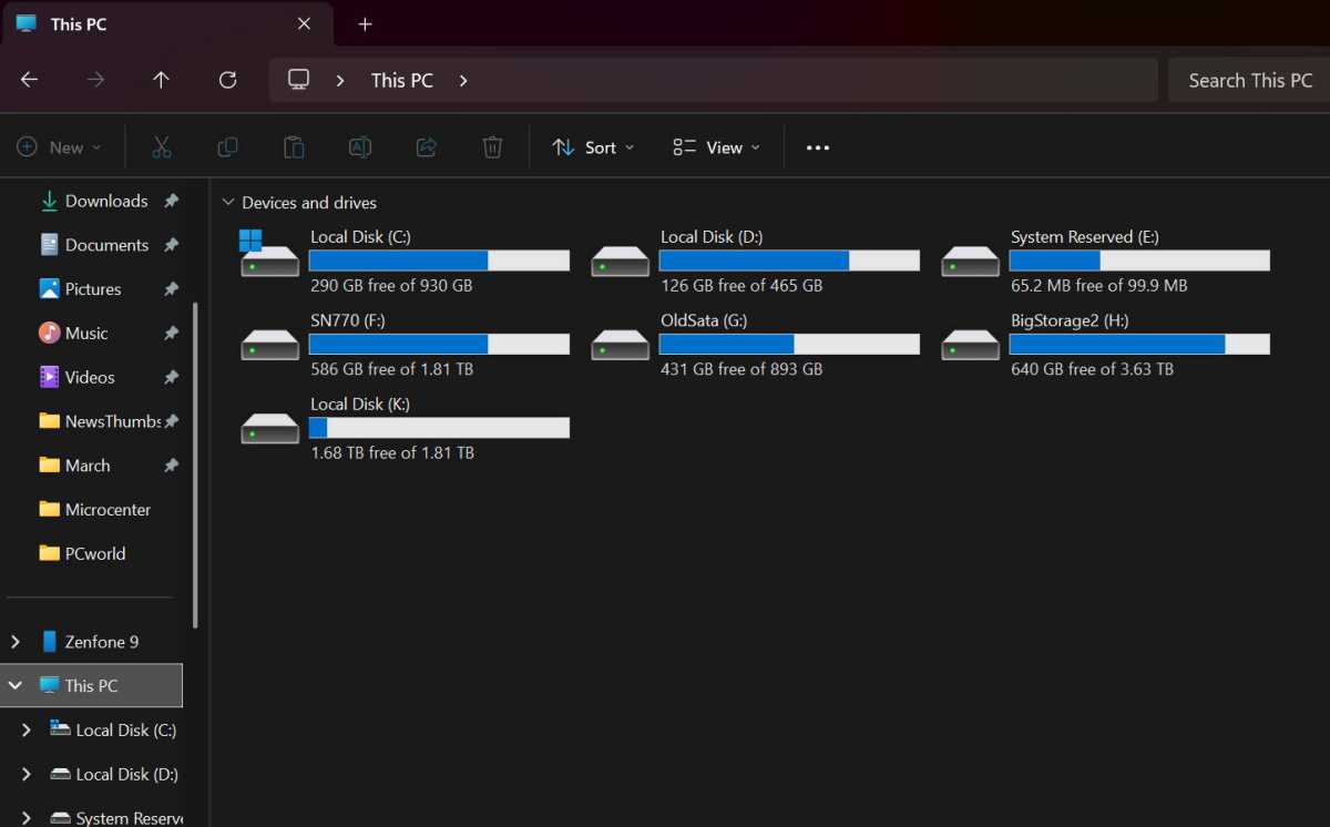 Windows 11 This PC drives with various capacities full