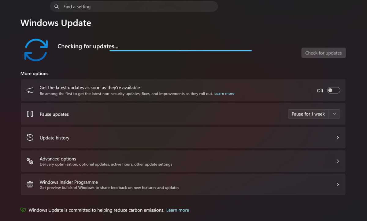 Windows 11 checking for Windows updates in progress