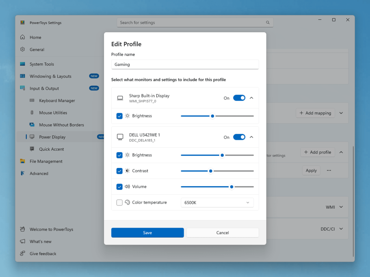 Windows PowerToys Power Display profile