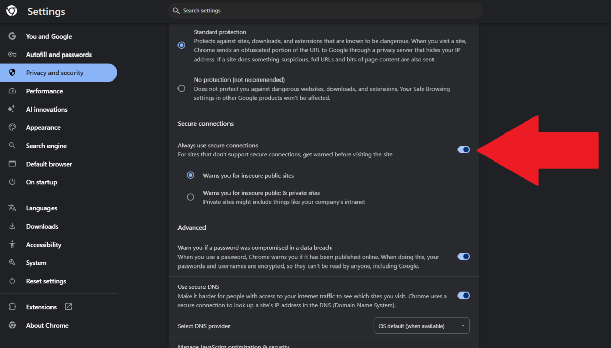 chrome always secure connections
