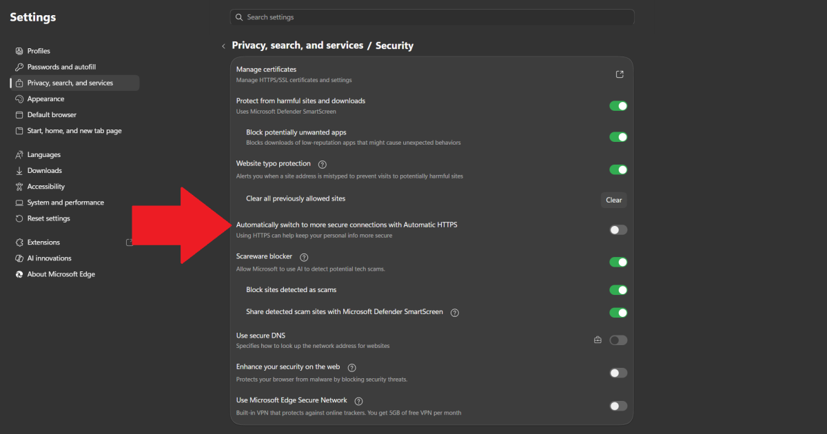 edge always secure connections