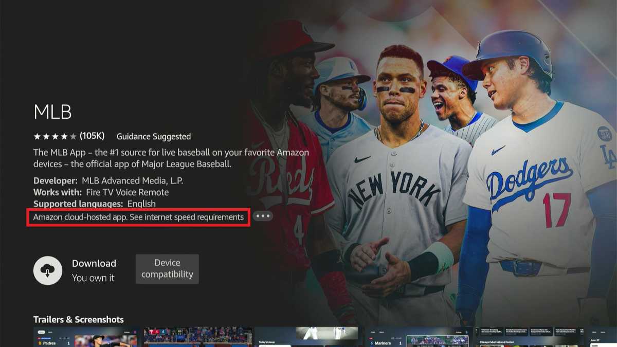 Fire TV cloud-based app disclaimer