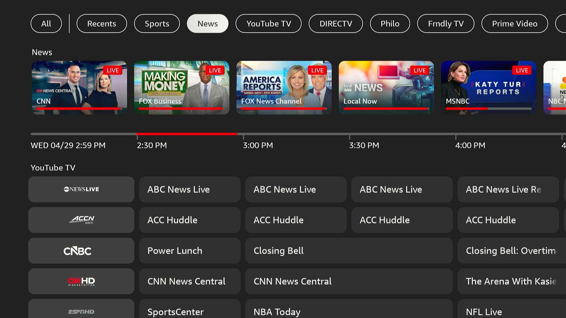 Fire TV guide genres