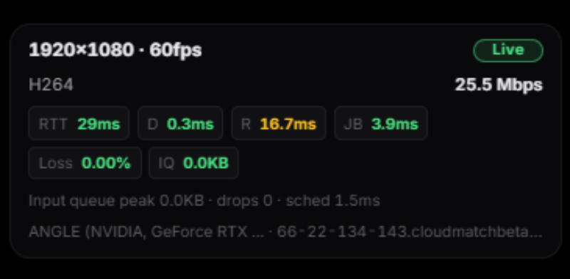 OpenNow GeForce Now stat display