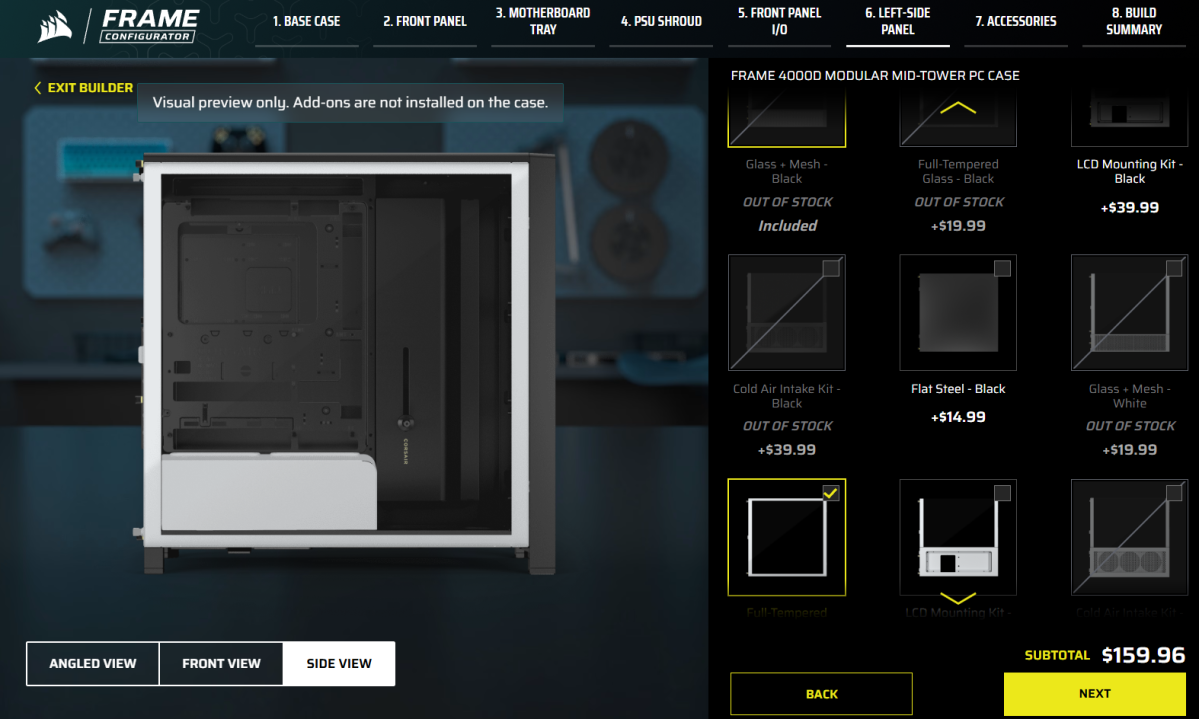 Corsair Frame builder — side panel