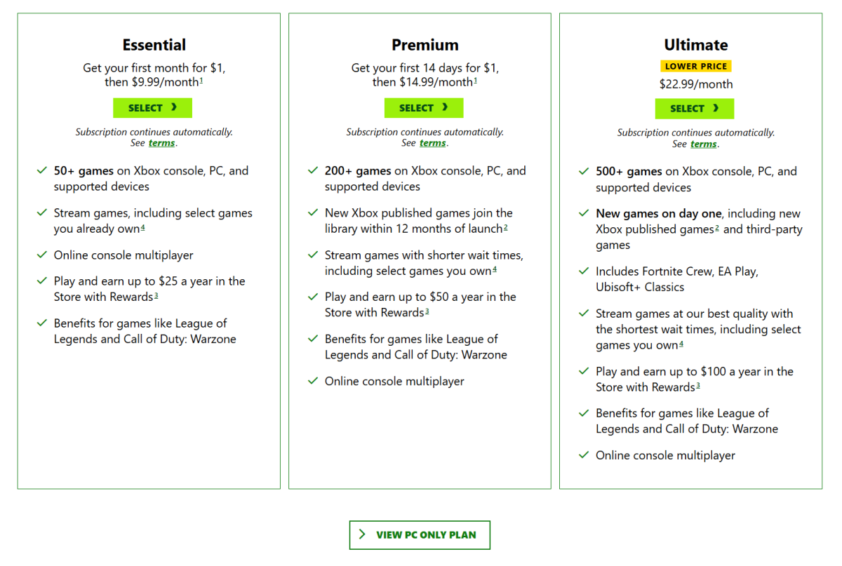 Xbox Game Pass new prices for 2026