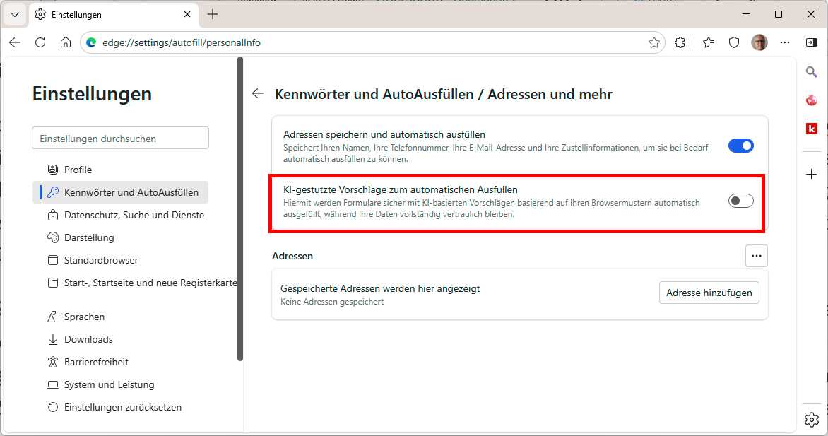 Edge Einstellungen