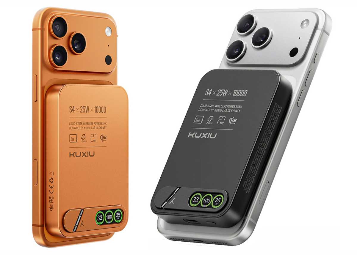 KUXIU S4 Qi2.2 25W 10000mAh Semi-Solid Safe Wireless Power Bank Cosmic Orange and Black
