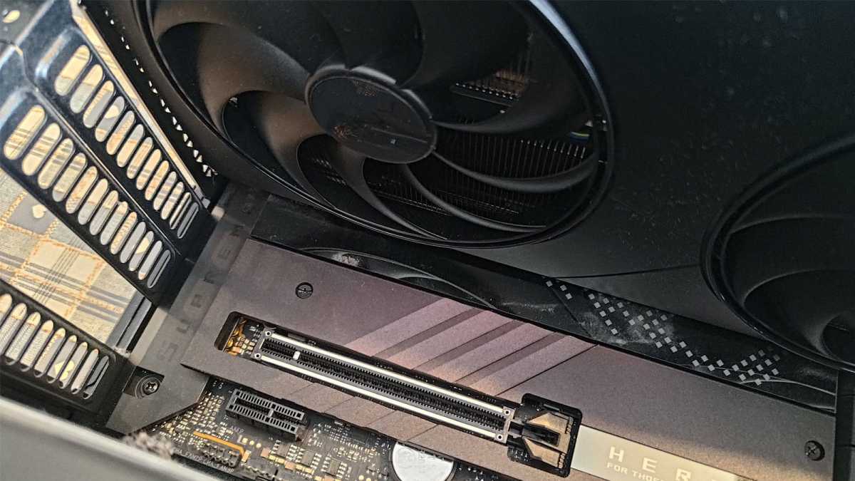 PNY RTX 5080 Slim installed in Corsair 2000D case closeup
