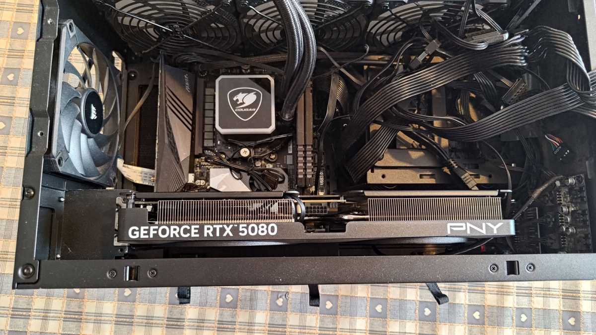 PNY RTX 5080 Slim installed in Corsair 2000D case side view