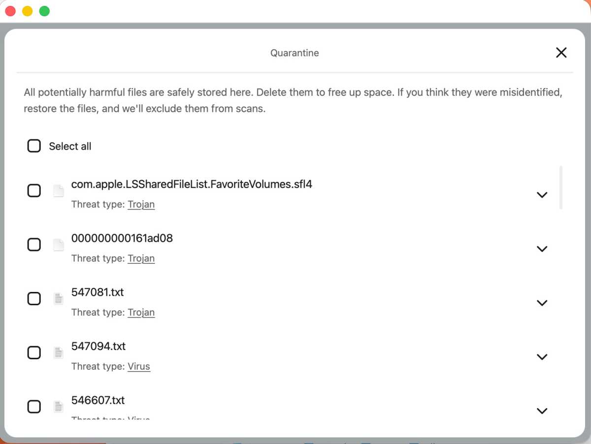 Sorting out quarantined files after an antivirus scan in Surfshark