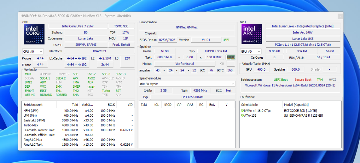 Test GMKtec NucBox K13 hwinfo
