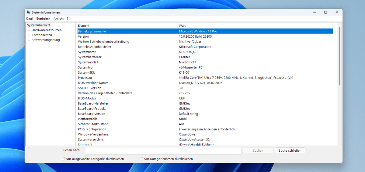 Test GMKtec NucBox K13 systeminformationen