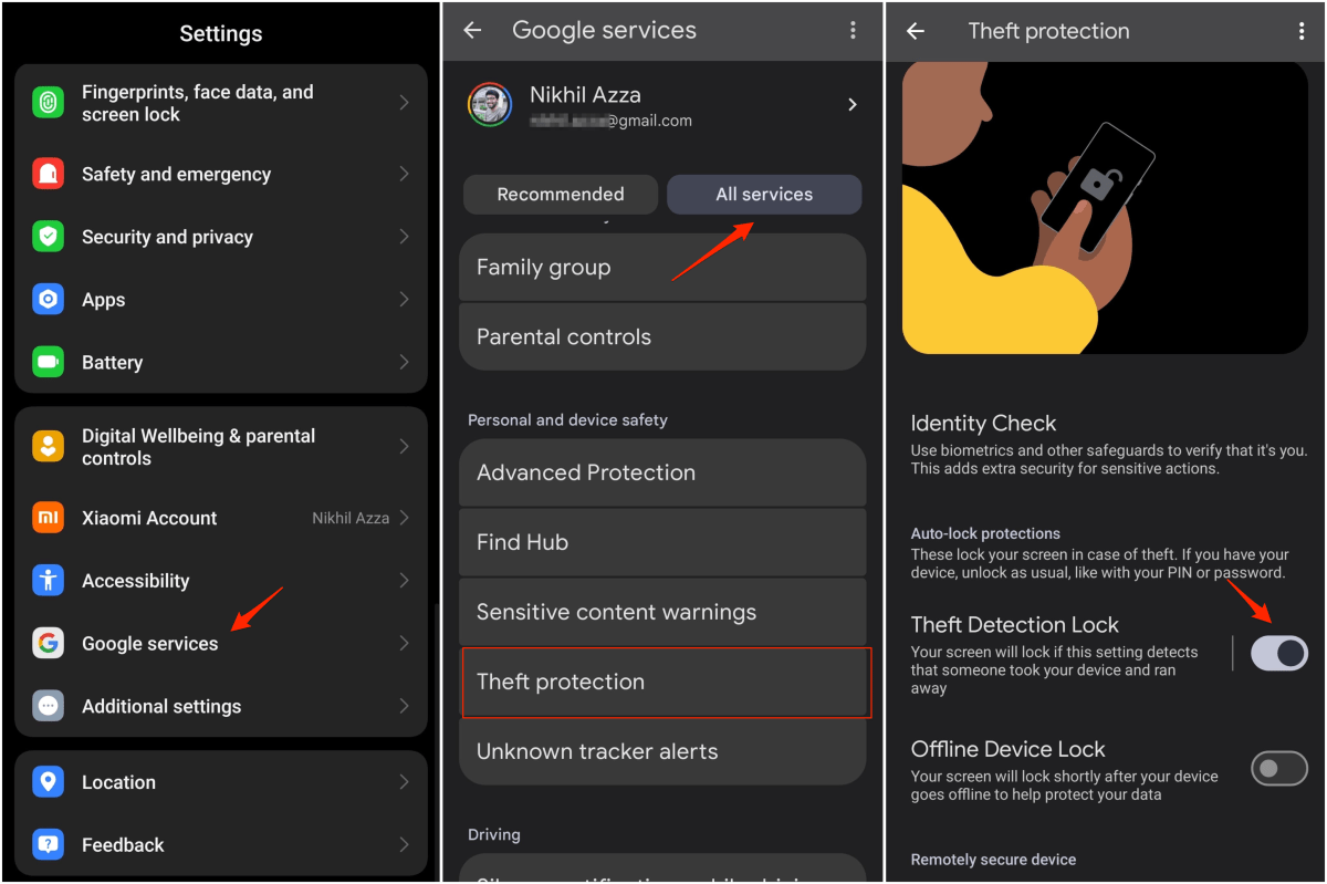 Theft detection lock screenshots